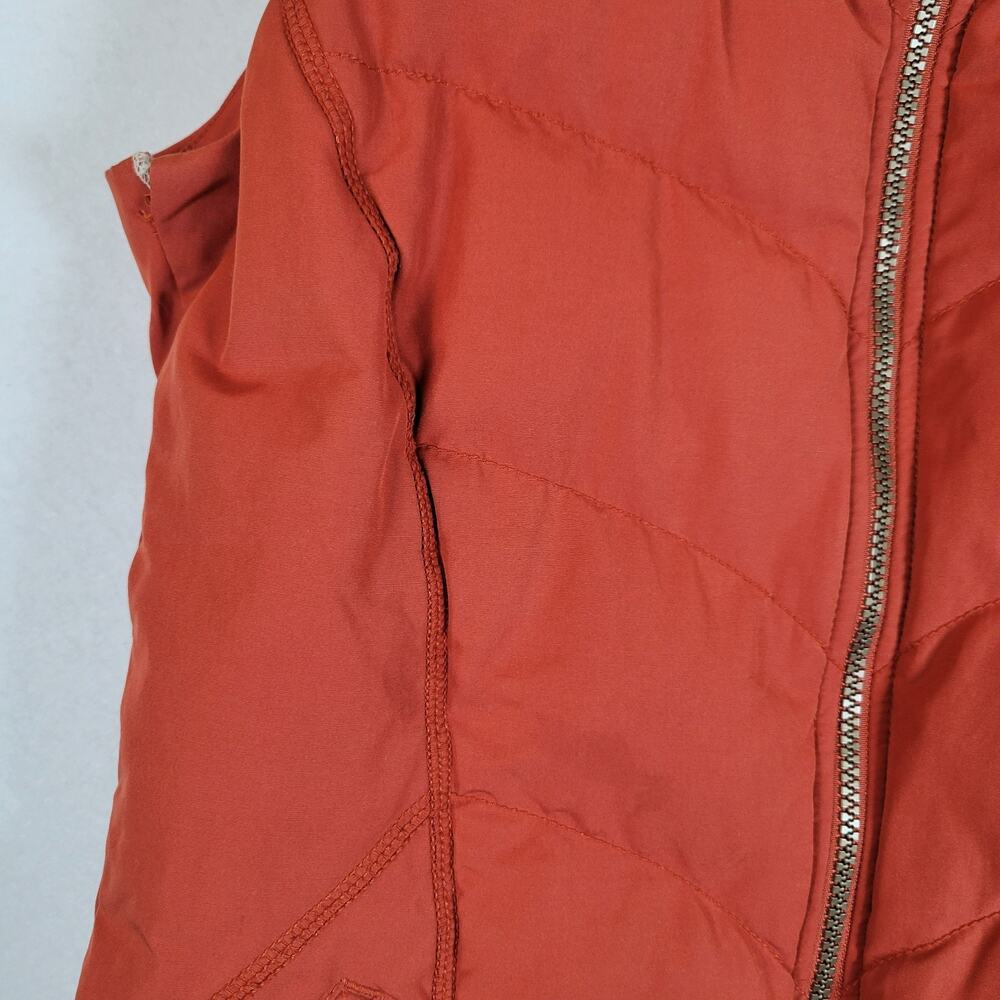 Athleta Womens Quilted Down Faux Fur Hooded Puffer Vest Size XS Orange Hiking - Picture 4 of 11